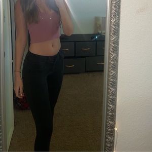 Mid rise black wax jeans